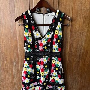 Alice + Olivia Black Floral Embroidered Mini Dress